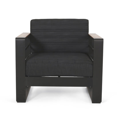 Outdoor Club Chair Aluminum Black Slat Design Water-Resistant 32x27.5x24.75 In