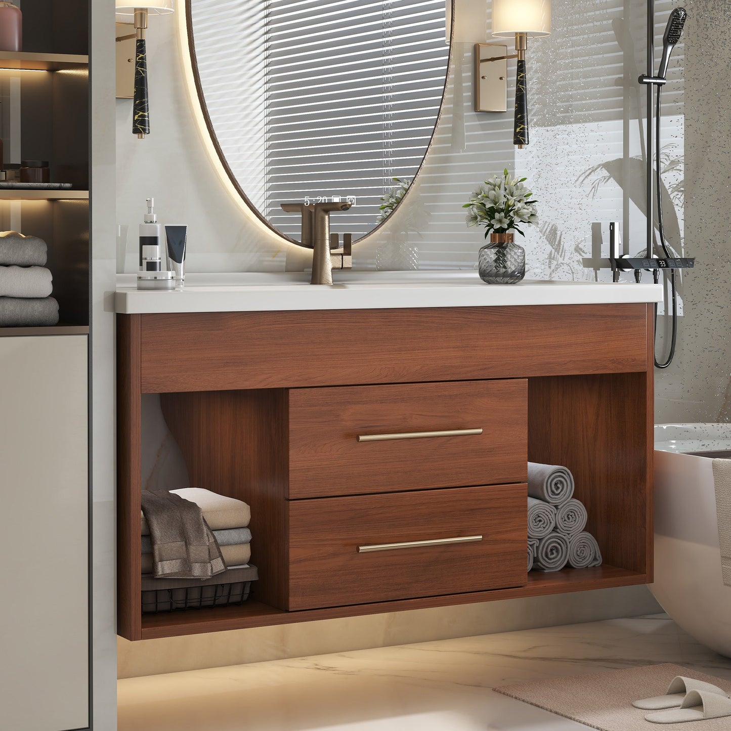 35.4' Mid-Century Floating Bathroom Vanity with Ceramic Undermount Sink