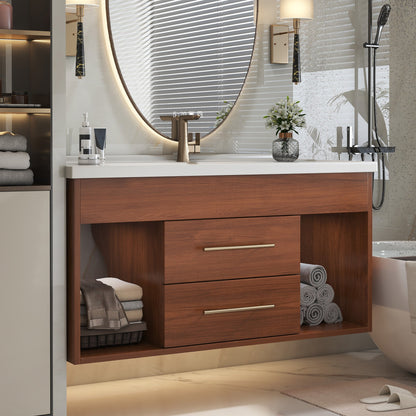 35.4' Mid-Century Floating Bathroom Vanity with Ceramic Undermount Sink