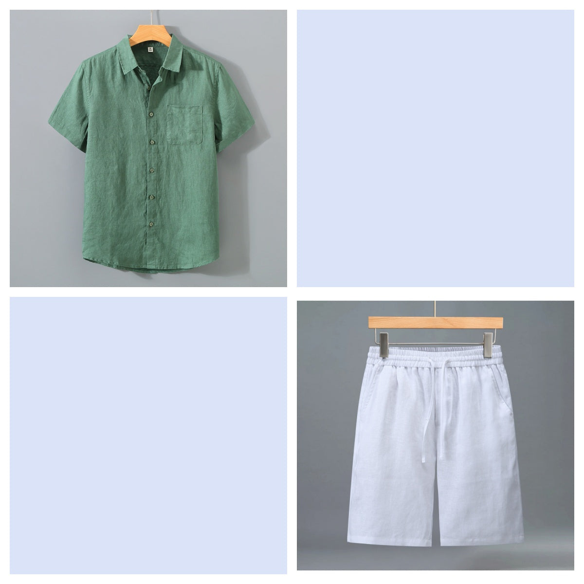Men's Pure Linen Shorts and Short Sleeve Shirt Set - Summer Loose Casual Lightweight Outfit