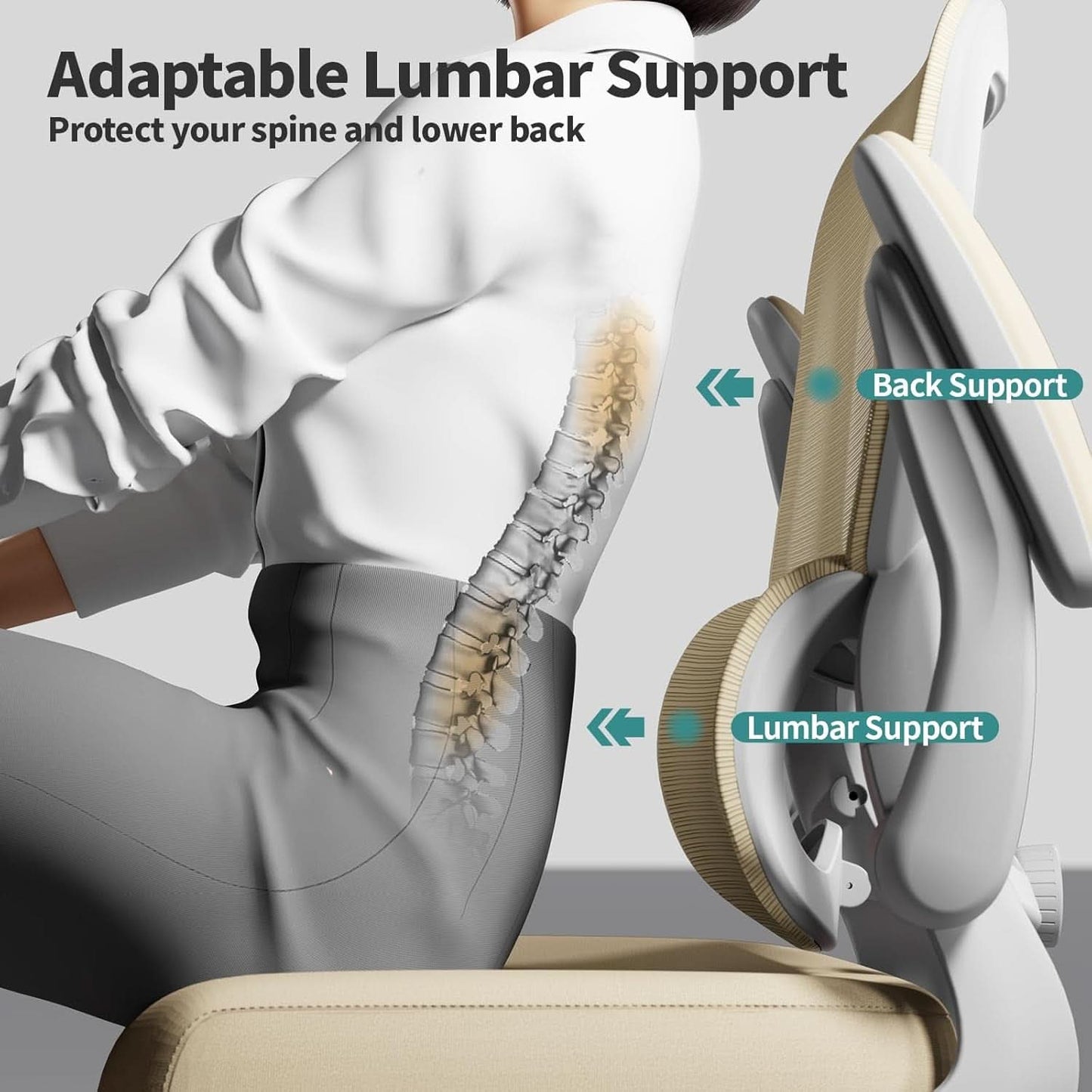 Ergonomic Office Chair With Mesh Back 330 Lb Capacity Beige