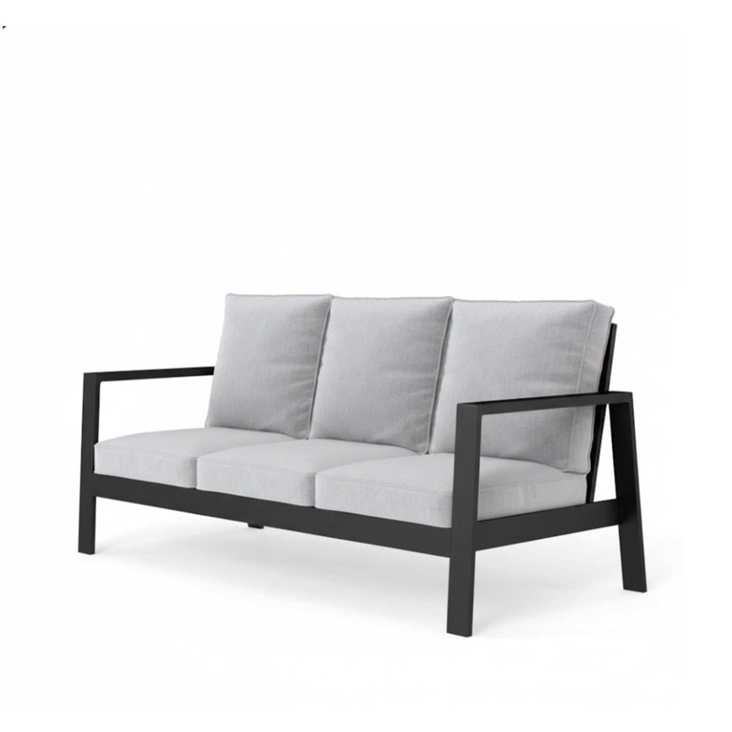 Outdoor Sofa Aluminum Black Light Gray Cushions 3 Seat 75in