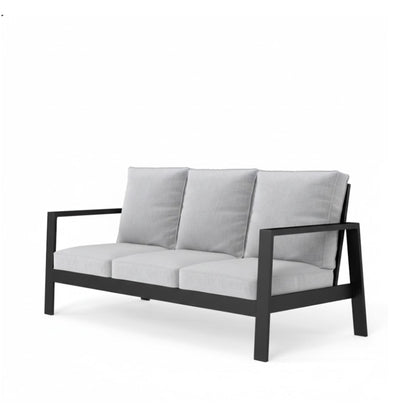 Outdoor Sofa Aluminum Black Light Gray Cushions 3 Seat 75in