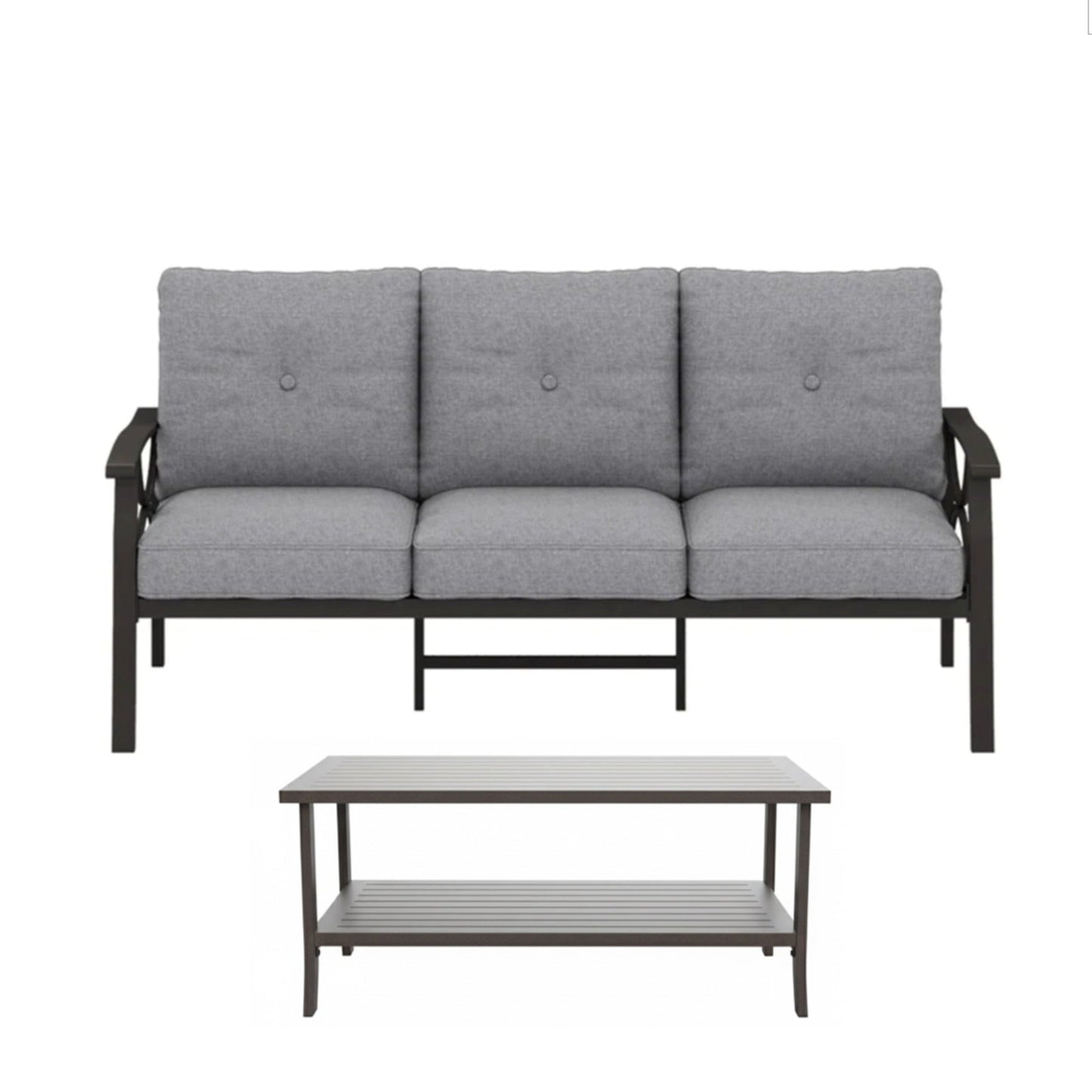 Outdoor Patio Set Steel Khaki 2 Piece 3 Seat Sofa 4 in Cushions Coffee Table