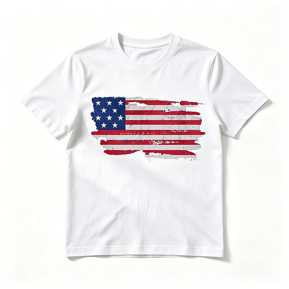 Flag-print Crew-neck Short-sleeve T-shirt