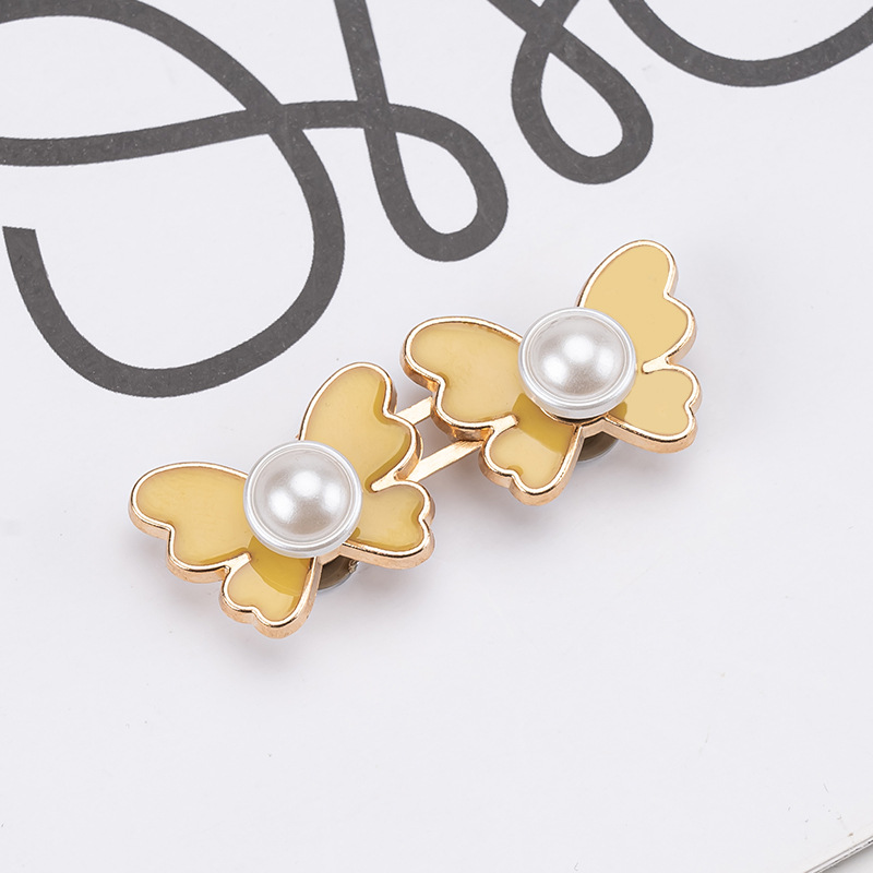 Pearl butterfly waist buckle-pink-alloy-1 pair
