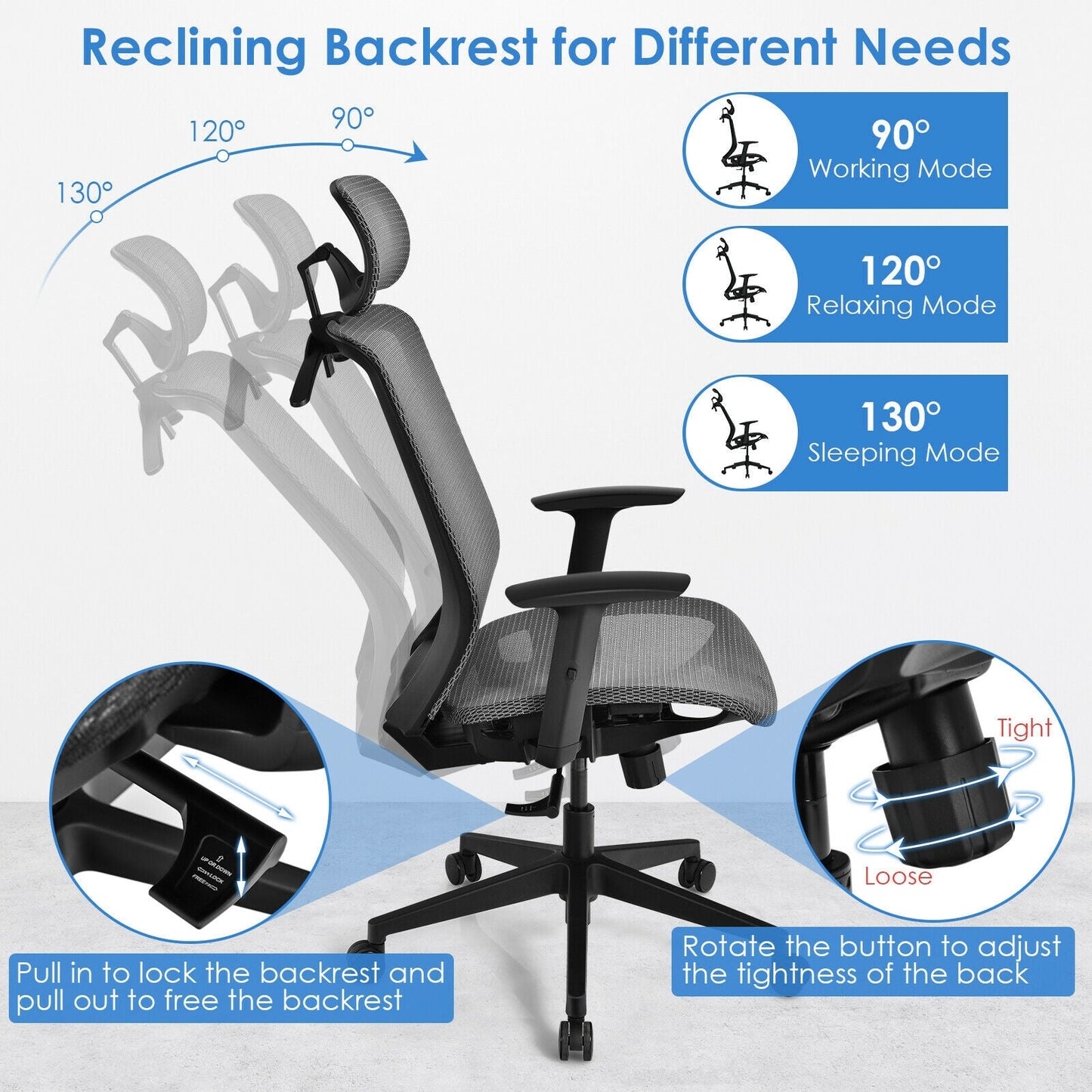 Height Adjustable Ergonomic High Back Mesh Office Chair with Hange
