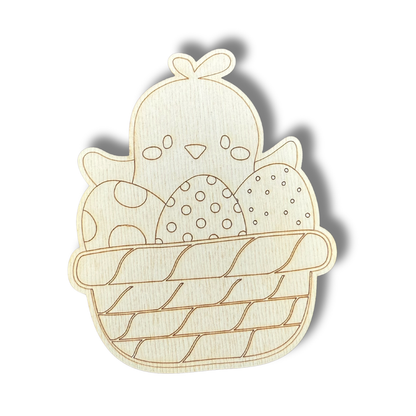 Unfinished Wood Etched Chick Easter Basket Shape | Paint By Line Crafts | up to 30" DIY