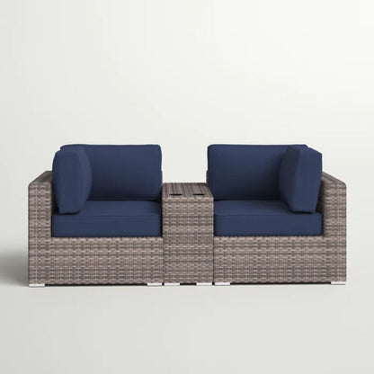 2-Person Wicker Patio Loveseat Gray Cup Holder