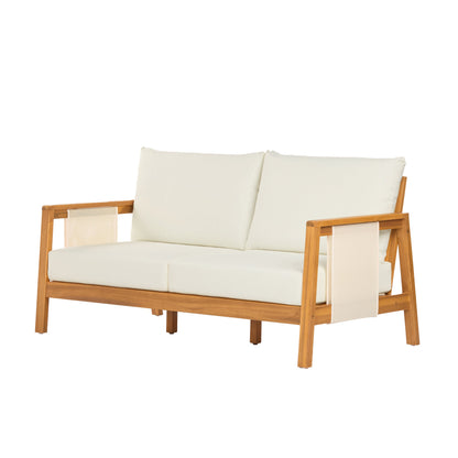 Outdoor Sofa Set Acacia Wood Textilene Teak Beige 4 Piece Seats 4