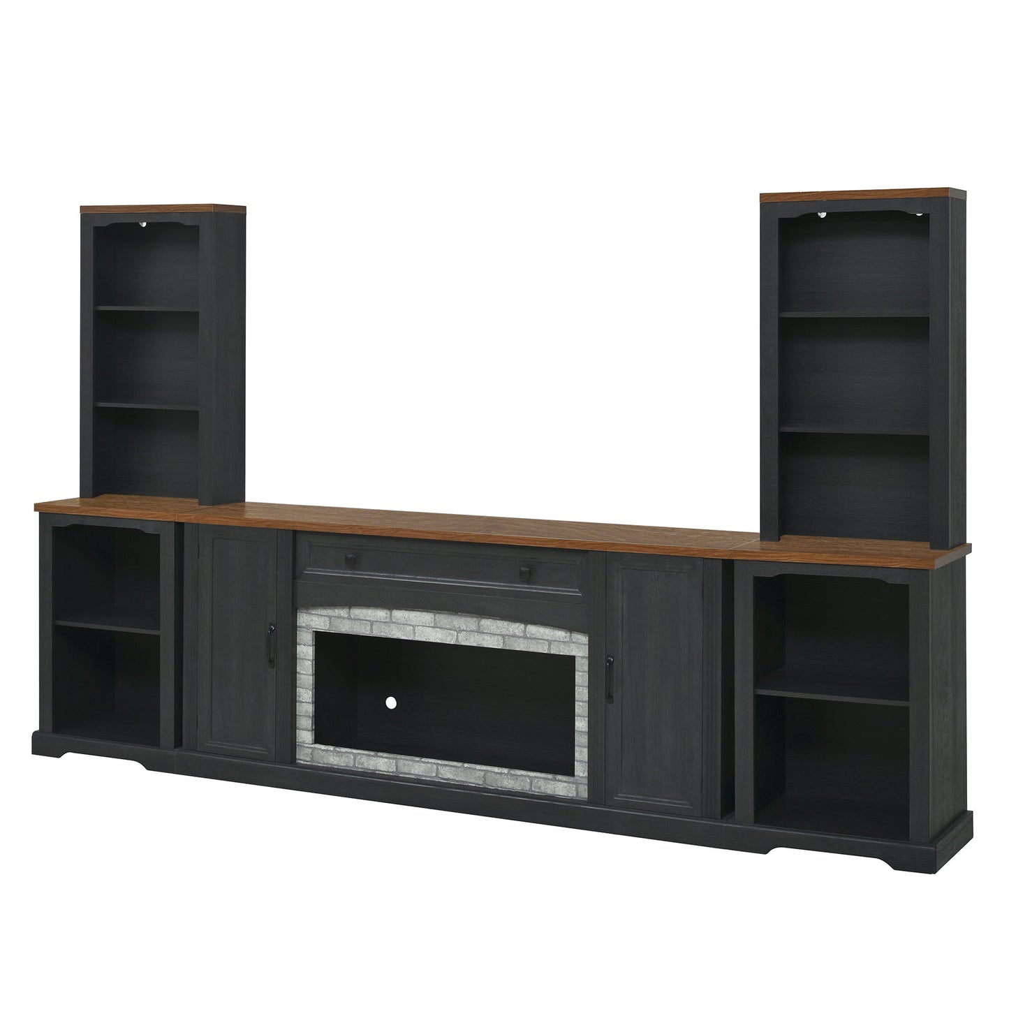 TV Stand 3-Piece Set MDF Walnut Gray Curved Cabinets Fits 70 In TV 109 In