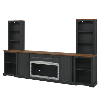 TV Stand 3-Piece Set MDF Walnut Gray Curved Cabinets Fits 70 In TV 109 In
