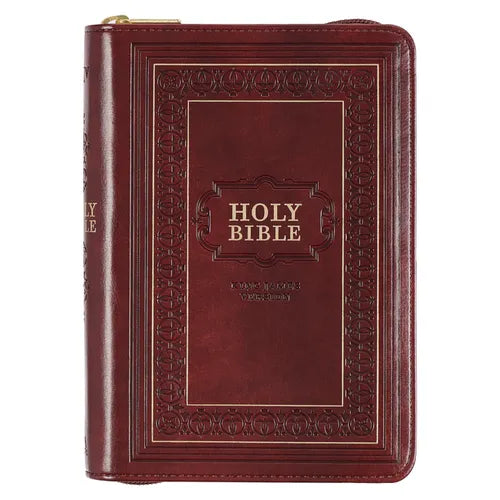 KJV Holy Bible, Compact Large Print Faux Leather Red Letter Edition - Ribbon Marker, King James Version, Burgundy, Zipper Closure - Leather