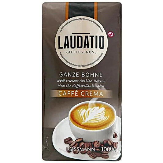 Laudatio Whole Coffee Beans - 100% Arabica Cafe Crema 1000g - Rich Flavor & Freshness