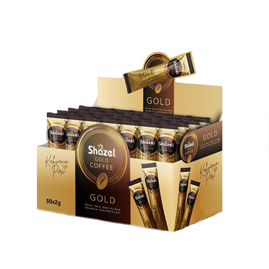 Shazel Gold Kahve Instant Coffee 2gr 50 Count - Convenient Soluble Coffee for Busy Coffee Lovers
