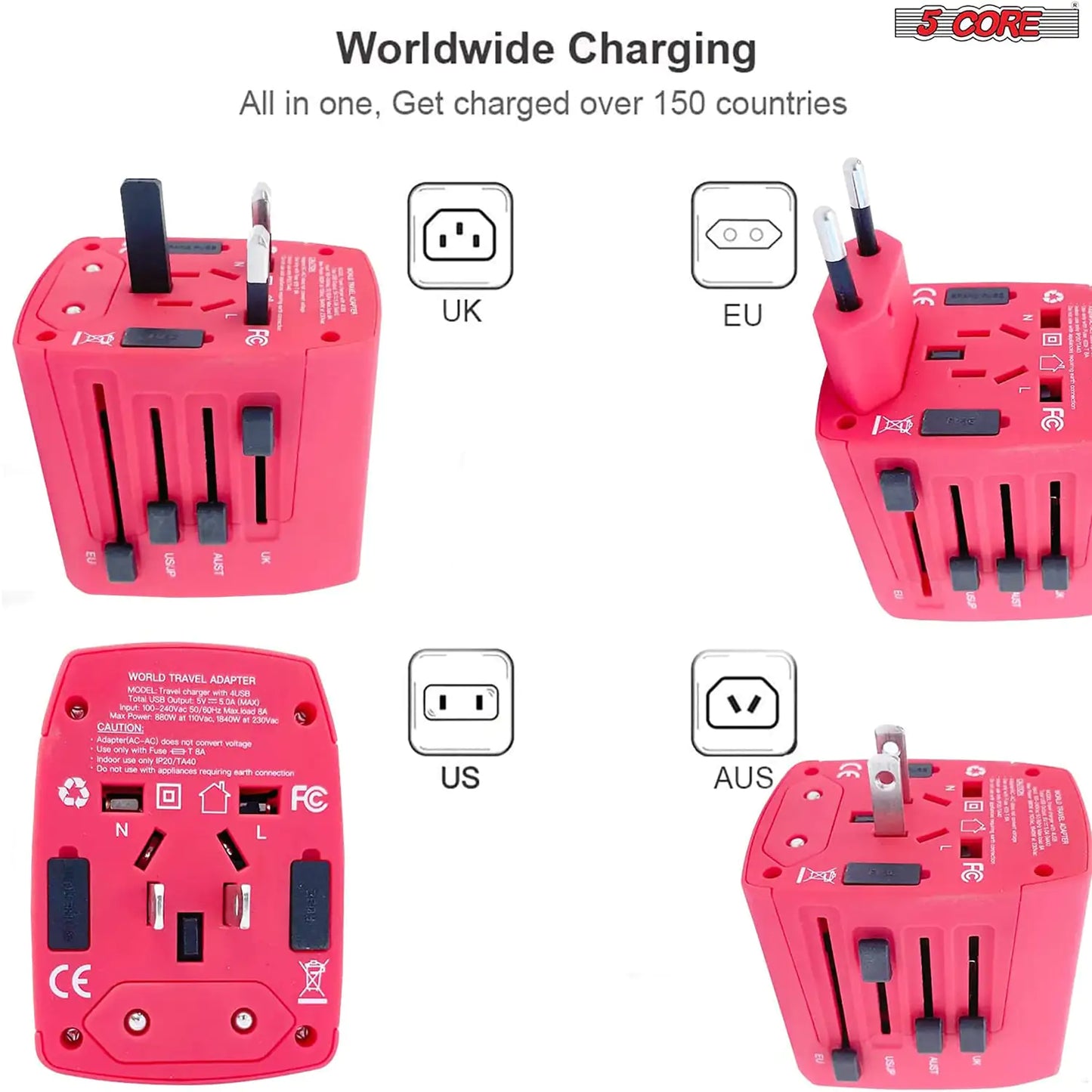Universal Travel Adapter International Power Adapters 3 Pack Multicharger Plug w 4 USB Ports