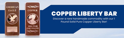 1 LB Troy Ounce/OZ .999 Pure American Metal Walking Liberty Eagle BAR Gold Copper Silver Precious Metals Pound Paperweight Pure Element CU Chemistry