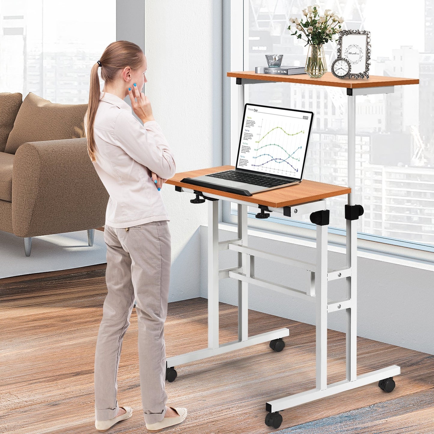 2 in 1 Height Adjustable Sit Standing Computer Desk
