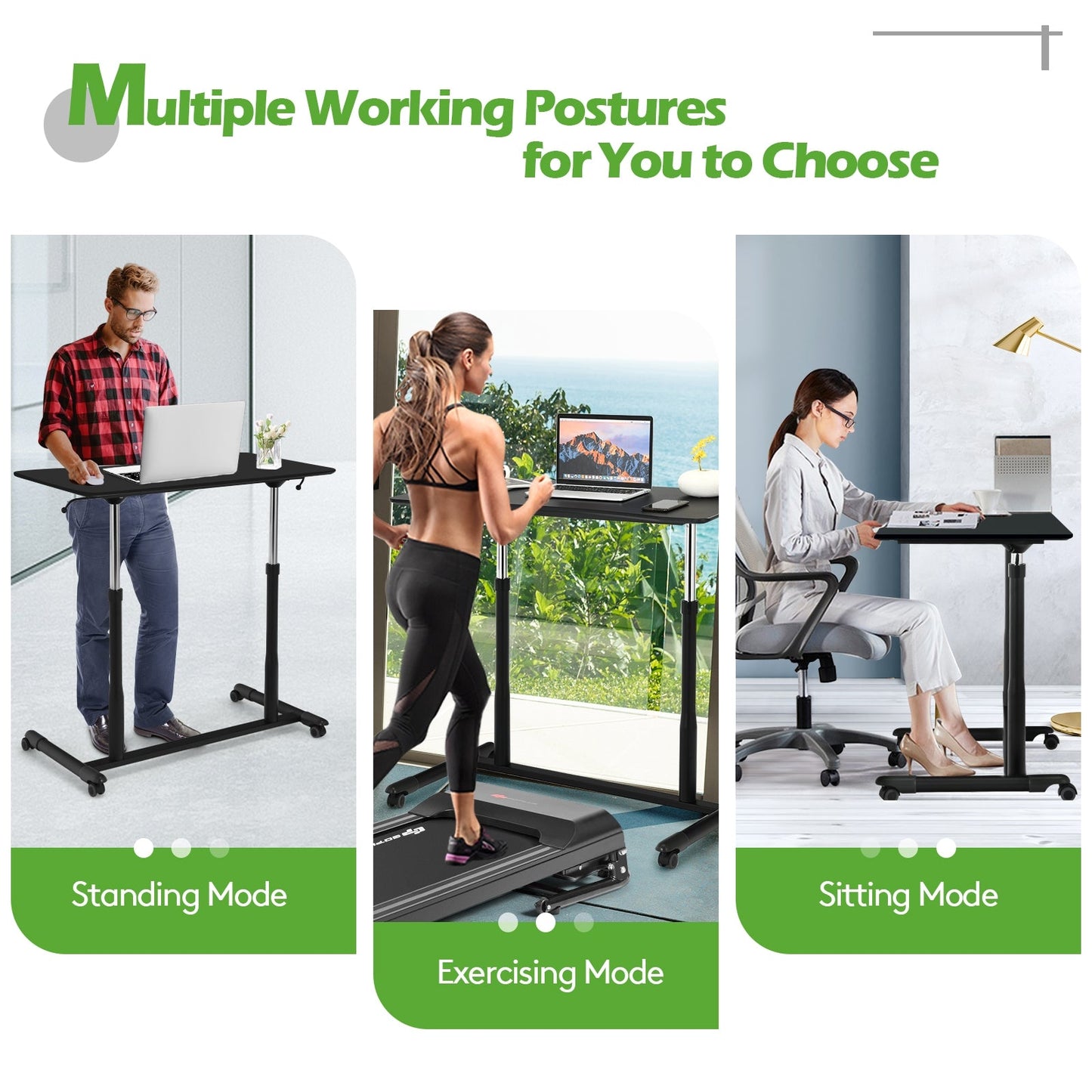 Height Adjustable Computer Desk Sit to Stand Rolling