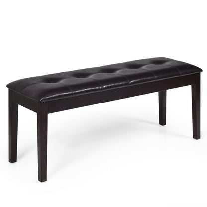 Upholstered Dining Room PU Bench Solid Wood Button Tufted