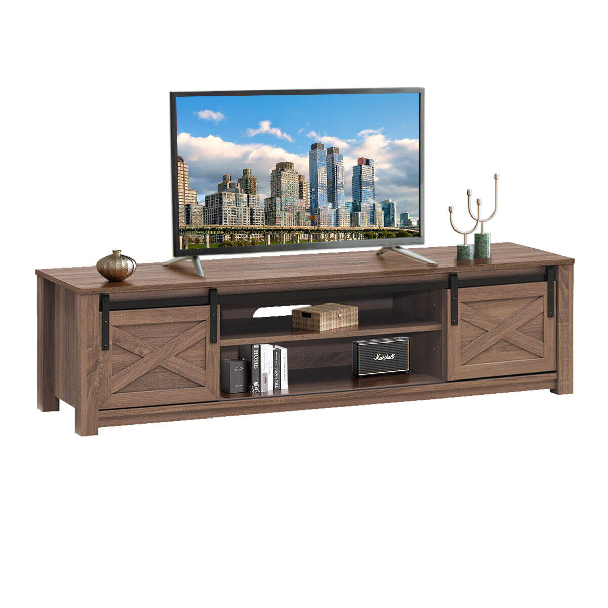 65 Inch Flat Sliding Barn Door TV Stand