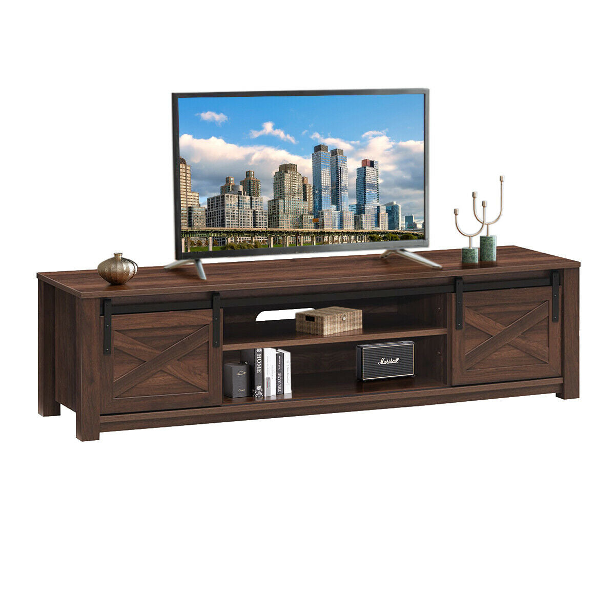 65 Inch Flat Sliding Barn Door TV Stand