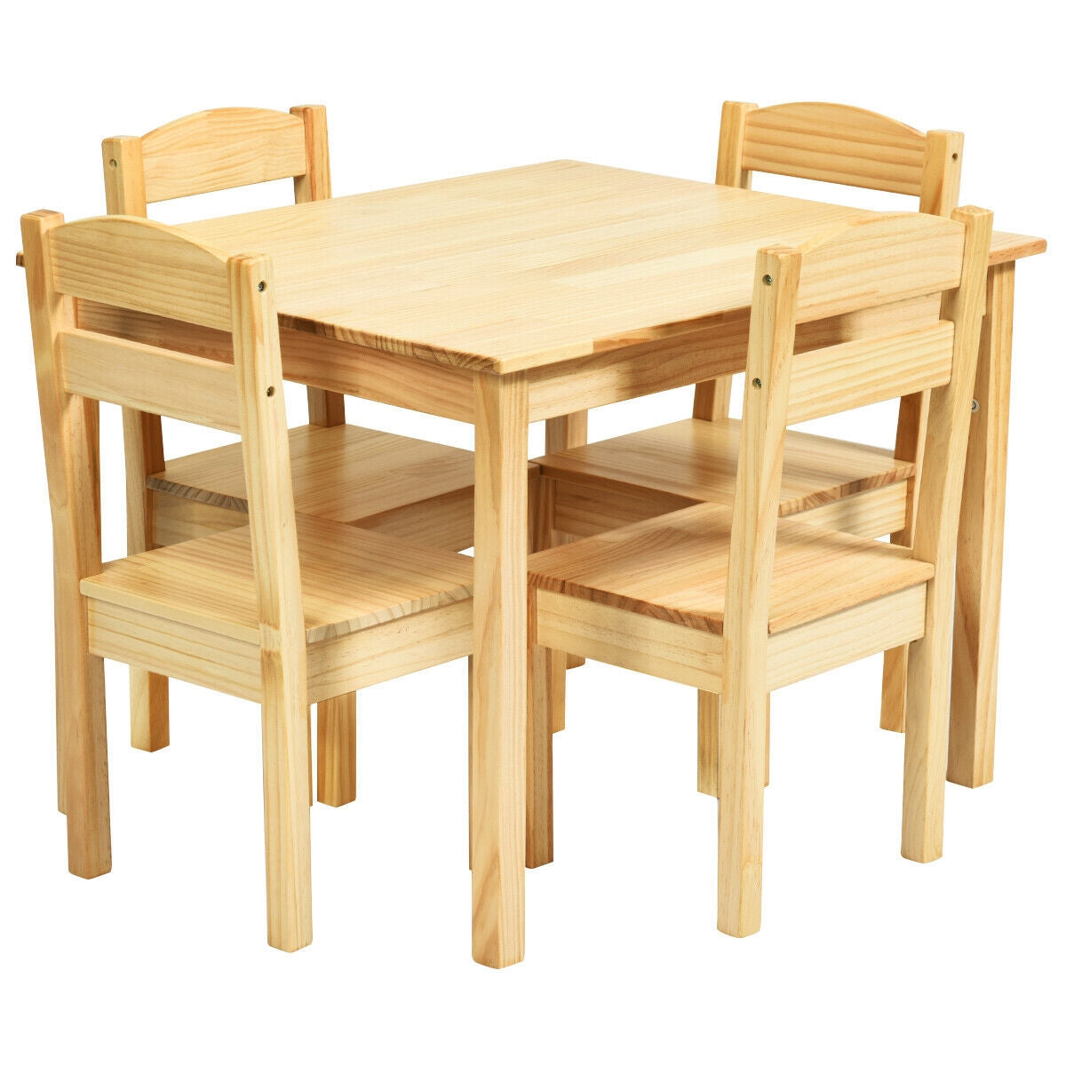 5 pcs Kids Pine Wood Table Chair Set-Natural