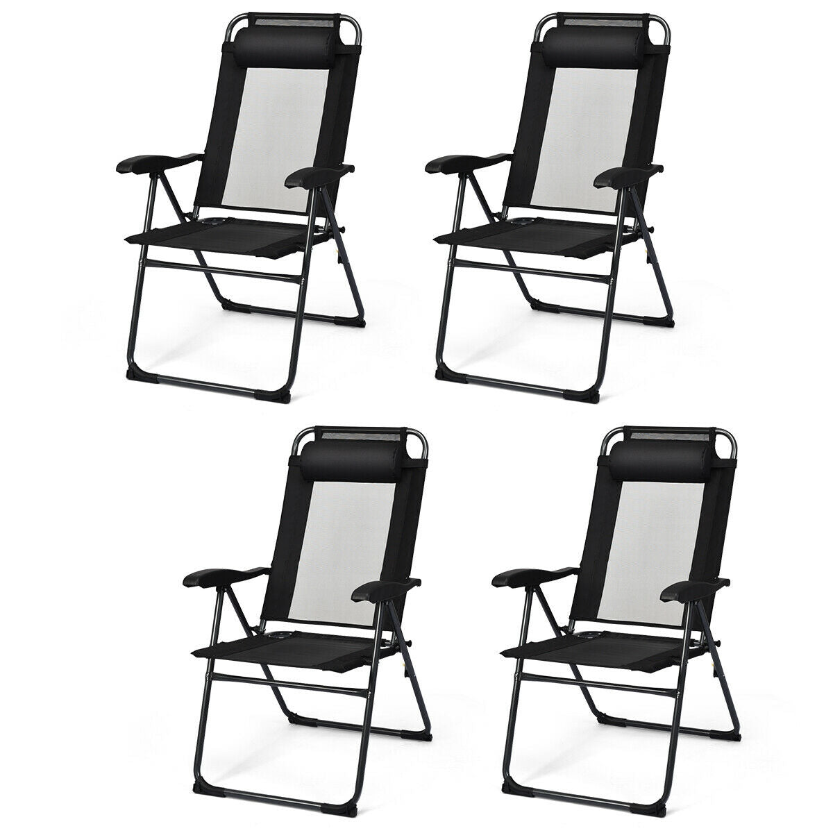 4 Pieces Patio Garden Adjustable Reclining Folding Chairs with Headrest