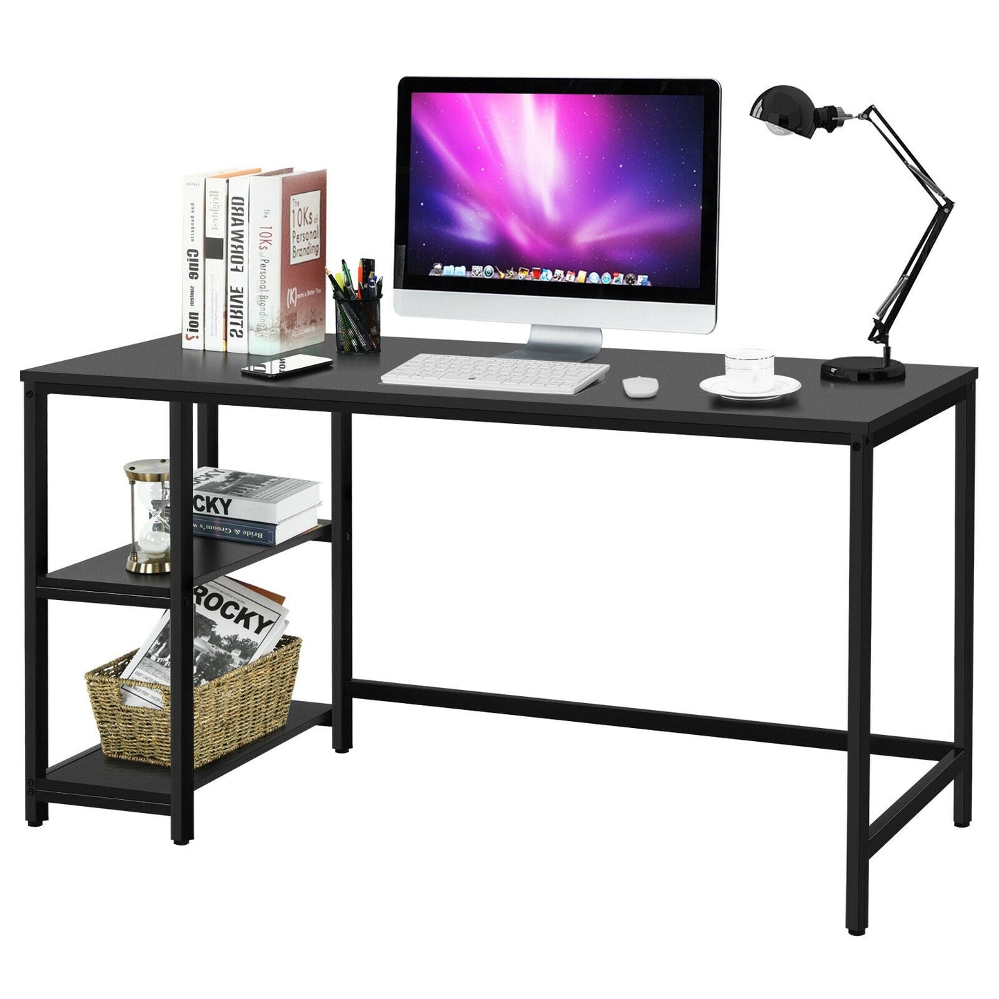47 Inch Computer Desk Office Study Table Workstation Home with Adjustable Shelf Black
