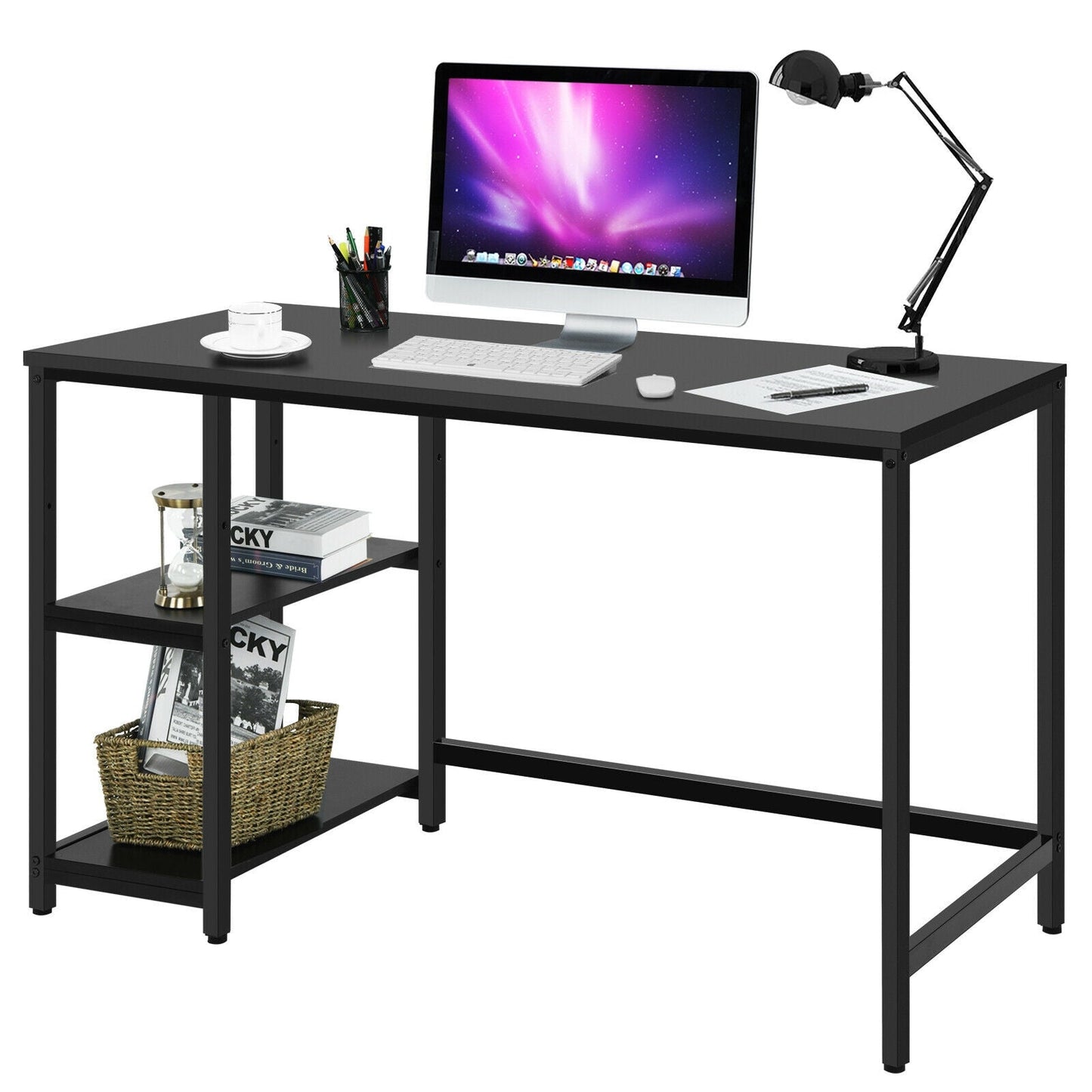 47 Inch Computer Desk Office Study Table Workstation Home with Adjustable Shelf Black
