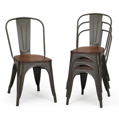 18 Inch Height Set of 4 Stackable Style Metal Wood Dining Chair