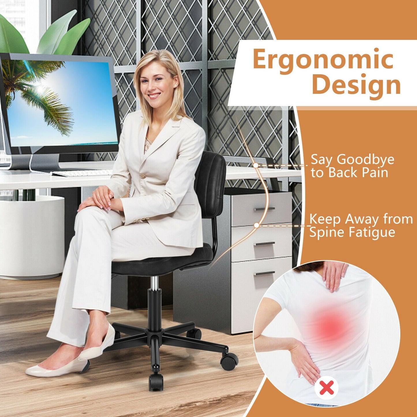 PU Leather Adjustable Office Chair Swivel Task Chair with Backrest