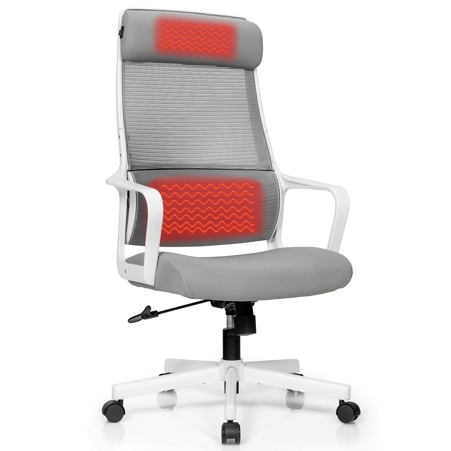 Adjustable Mesh Office Chair with Heating Support Headrest