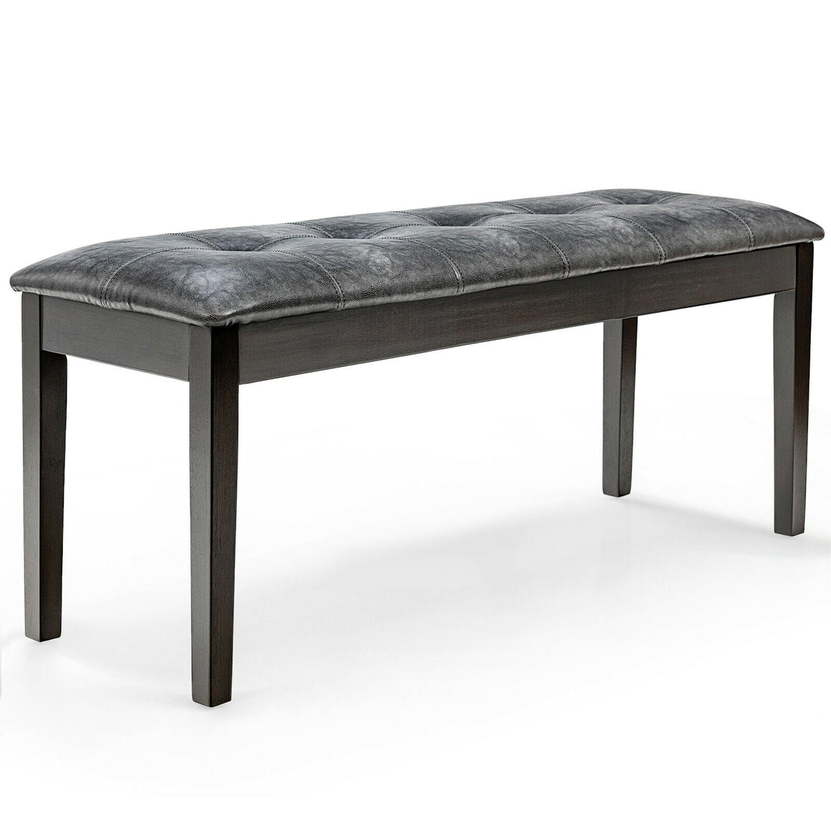 Upholstered Dining Room PU Bench Solid Wood Button Tufted