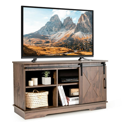 Sliding Barn Door TV Stand with Adjustable Shelf Cabinet-Dark Walnut