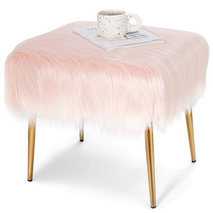 Faux Fur Vanity Stool with Golden Metal Legs for Makeup Room