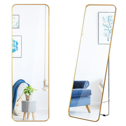 Full Length Wall Mounted Body Mirror with Free Standing Stand-Golden