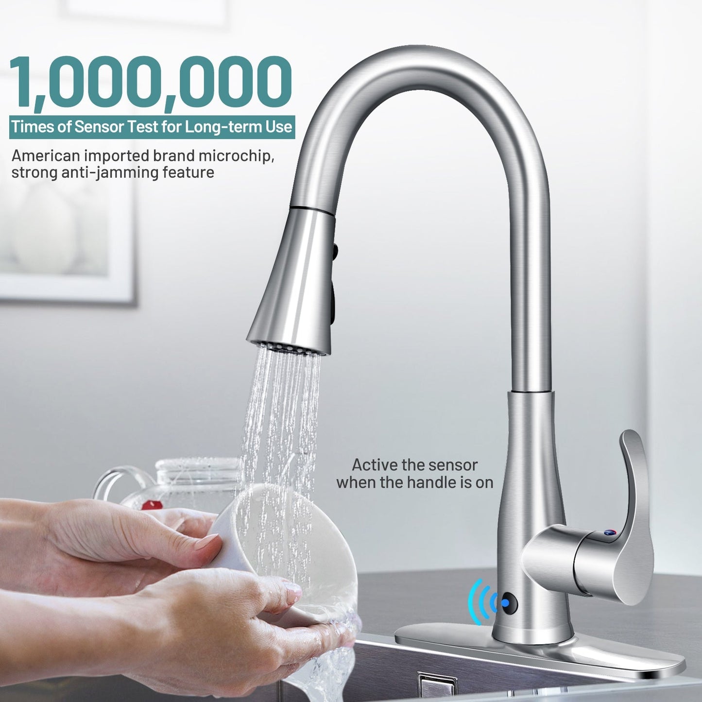 Touchless Kitchen Faucet with 360¬∞ Swivel Single Handle Sensor and 3 Mode Sprayer