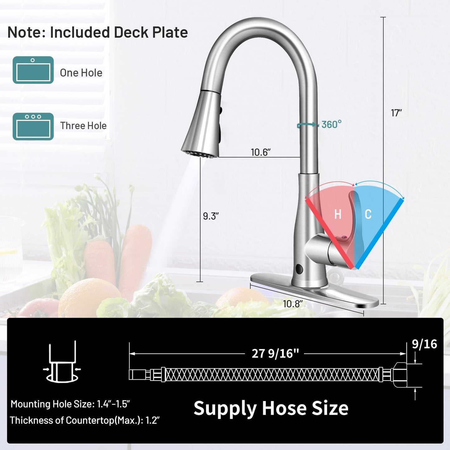 Touchless Kitchen Faucet with 360¬∞ Swivel Single Handle Sensor and 3 Mode Sprayer