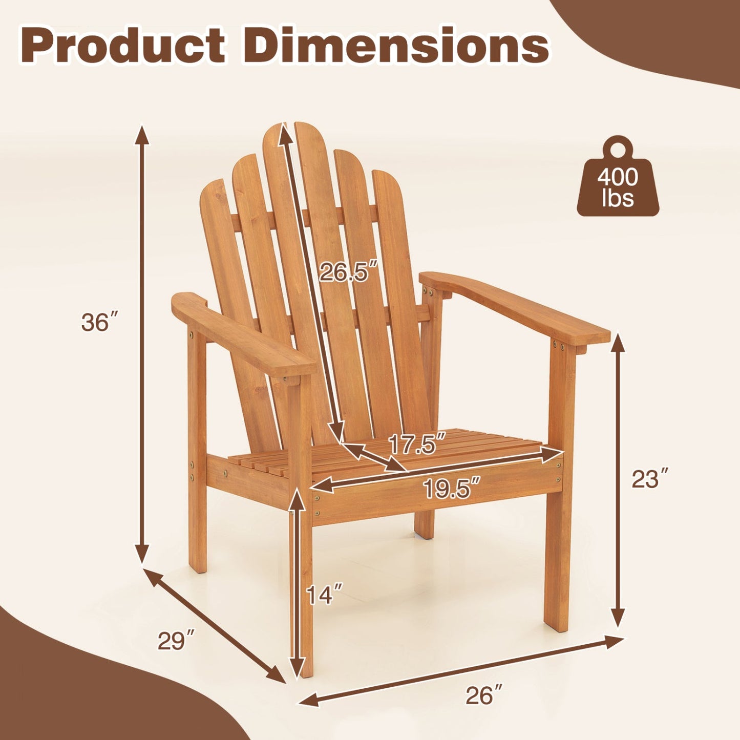 Stackable Adirondack Chairs - Solid Acacia Wood (2-Pack)