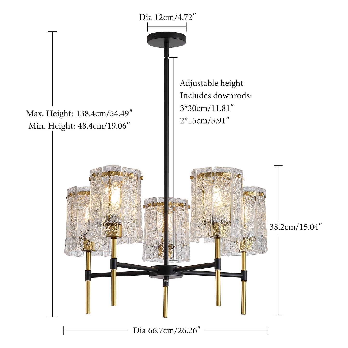 Chandelier 5-Light Black Gold Farmhouse Textured Glass Pendant Modern