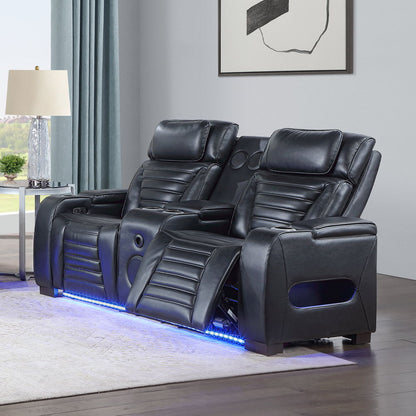 Ephron - Power Motion Loveseat With Console, Power Headrests, LED & Speakers - Black