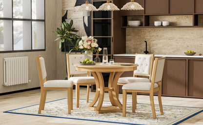 5-Piece Retro Functional Dining Table Set Extendable Round Table and 4
