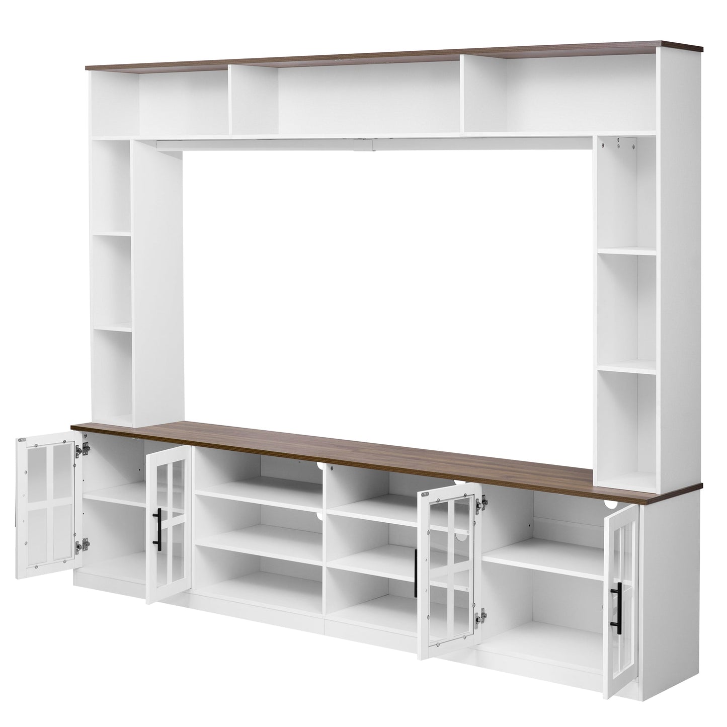 White MDF Glass TV Stand Entertainment Center Wall Unit 80