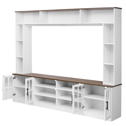 White MDF Glass TV Stand Entertainment Center Wall Unit 80