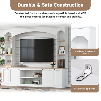 Entertainment Center Arched Wall Unit White MDF Fits TV 91.6x14.9x73.8 In