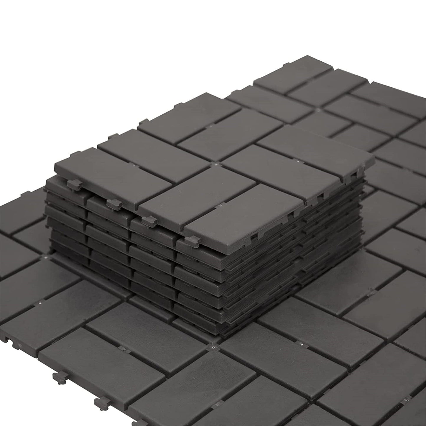 Outdoor Deck Tiles Interlocking Plastic Gray Checkered 12x12 in Pack of 27