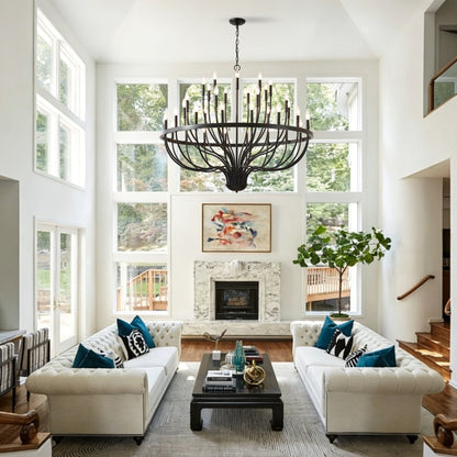 Chandelier 36-Light Black Industrial Iron Candle Farmhouse Pendant