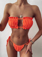 Ruched bikini set with flirty frill trim
