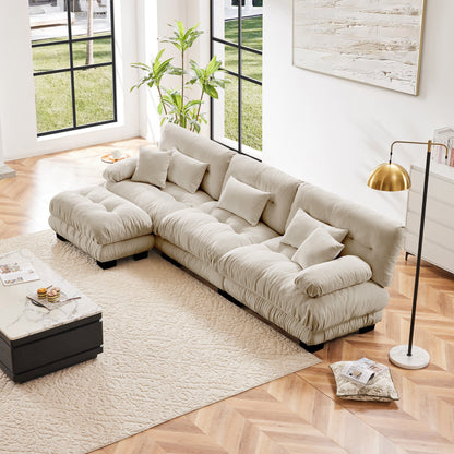 Sectional Sofa L-Shape Chenille Light Coffee 3 Seat Convertible Ottoman